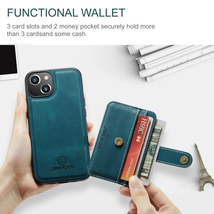 For iPhone 15 JEEHOOD RFID Blocking Anti-Theft Magnetic PU Phone Case(Blue) - iPhone 15 Cases by JEEHOOD | Online Shopping UK | buy2fix