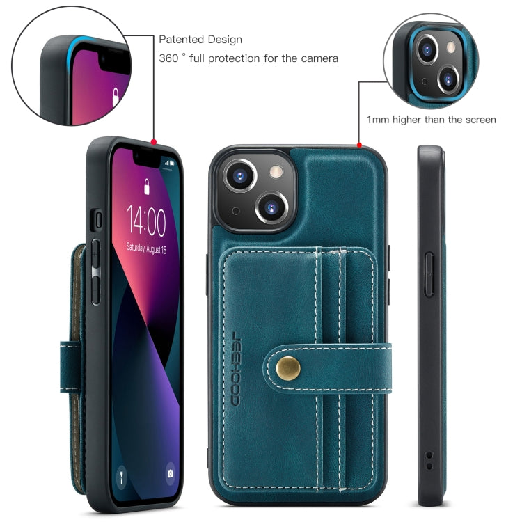 For iPhone 15 JEEHOOD RFID Blocking Anti-Theft Magnetic PU Phone Case(Blue) - iPhone 15 Cases by JEEHOOD | Online Shopping UK | buy2fix