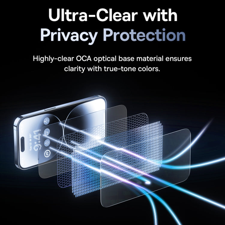 For iPhone 15 Baseus Sapphire Series Dustproof Peep-proof Tempered Glass Film - iPhone 15 Tempered Glass by Baseus | Online Shopping UK | buy2fix