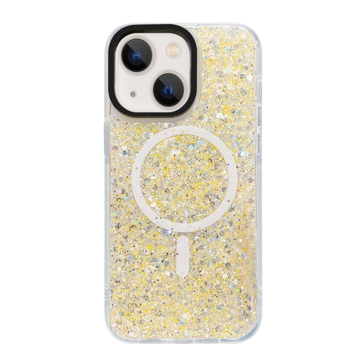 For iPhone 15 Gold Armor MagSafe Glitter Epoxy Phone Case(Yellow) - iPhone 15 Cases by buy2fix | Online Shopping UK | buy2fix