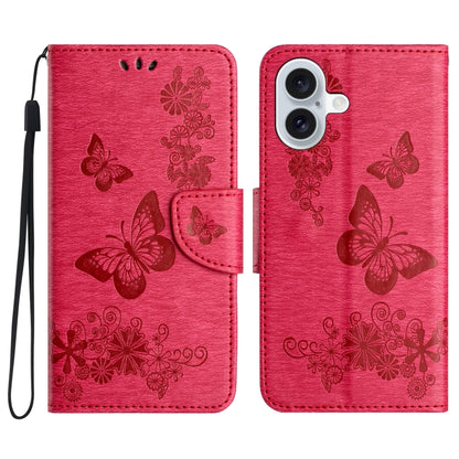 For iPhone 16 Butterfly Embossed Flip Leather Phone Case(Red) - iPhone 16 Cases by buy2fix | Online Shopping UK | buy2fix