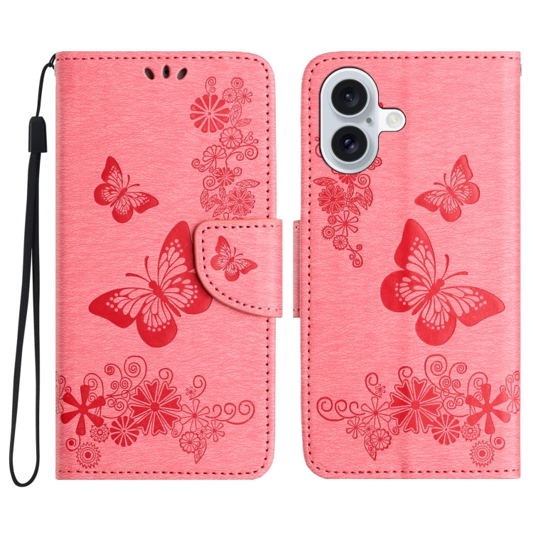 For iPhone 16 Butterfly Embossed Flip Leather Phone Case(Pink) - iPhone 16 Cases by buy2fix | Online Shopping UK | buy2fix