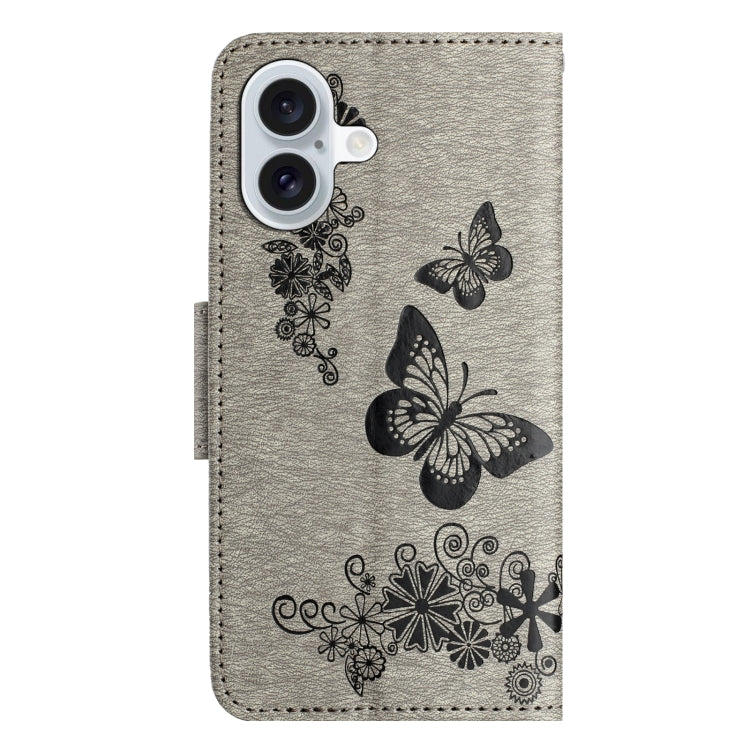 For iPhone 16 Plus Butterfly Embossed Flip Leather Phone Case(Grey) - iPhone 16 Plus Cases by buy2fix | Online Shopping UK | buy2fix