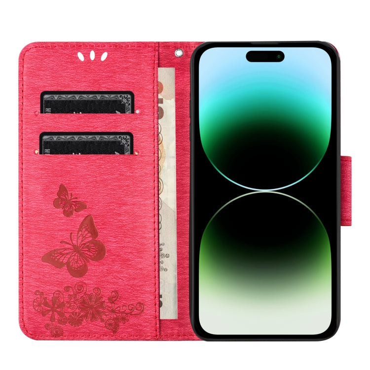 For iPhone 16 Pro Butterfly Embossed Flip Leather Phone Case(Red) - iPhone 16 Pro Cases by buy2fix | Online Shopping UK | buy2fix