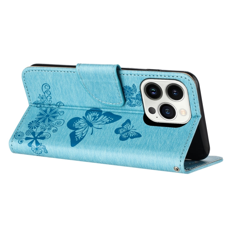 For iPhone 16 Pro Max Butterfly Embossed Flip Leather Phone Case(Blue) - iPhone 16 Pro Max Cases by buy2fix | Online Shopping UK | buy2fix