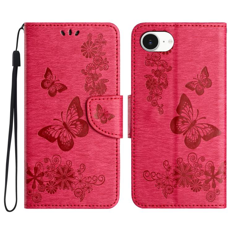 For iPhone 16e Butterfly Embossed Flip Leather Phone Case(Red) - iPhone 16e Cases by buy2fix | Online Shopping UK | buy2fix