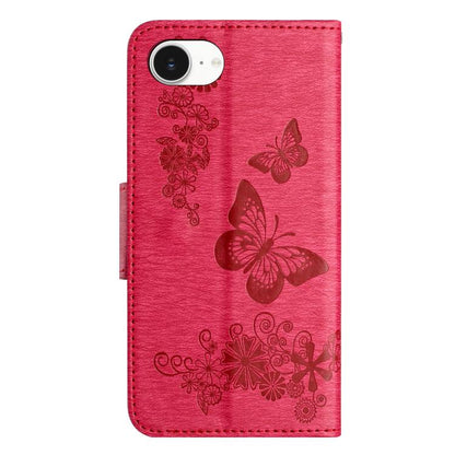 For iPhone 16e Butterfly Embossed Flip Leather Phone Case(Red) - iPhone 16e Cases by buy2fix | Online Shopping UK | buy2fix