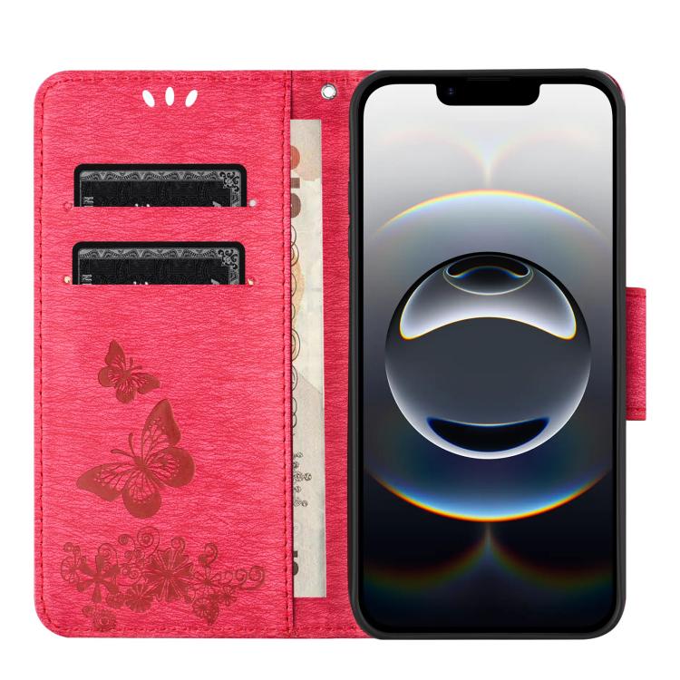 For iPhone 16e Butterfly Embossed Flip Leather Phone Case(Red) - iPhone 16e Cases by buy2fix | Online Shopping UK | buy2fix