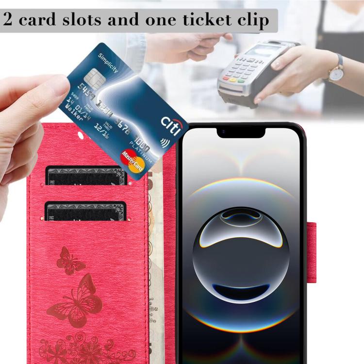 For iPhone 16e Butterfly Embossed Flip Leather Phone Case(Red) - iPhone 16e Cases by buy2fix | Online Shopping UK | buy2fix