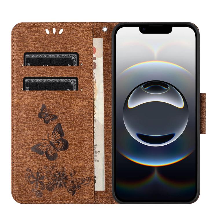For iPhone 16e Butterfly Embossed Flip Leather Phone Case(Brown) - iPhone 16e Cases by buy2fix | Online Shopping UK | buy2fix