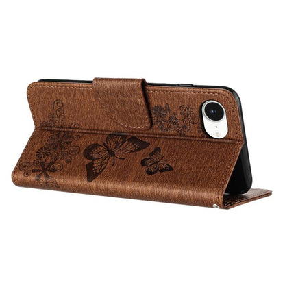 For iPhone 16e Butterfly Embossed Flip Leather Phone Case(Brown) - iPhone 16e Cases by buy2fix | Online Shopping UK | buy2fix
