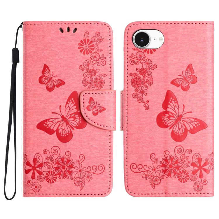 For iPhone 16e Butterfly Embossed Flip Leather Phone Case(Pink) - iPhone 16e Cases by buy2fix | Online Shopping UK | buy2fix
