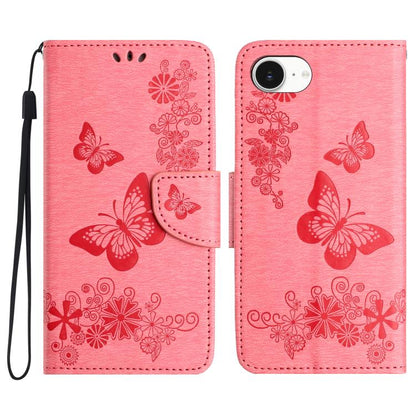 For iPhone 16e Butterfly Embossed Flip Leather Phone Case(Pink) - iPhone 16e Cases by buy2fix | Online Shopping UK | buy2fix