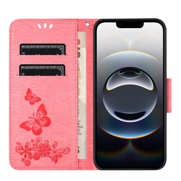 For iPhone 16e Butterfly Embossed Flip Leather Phone Case(Pink) - iPhone 16e Cases by buy2fix | Online Shopping UK | buy2fix