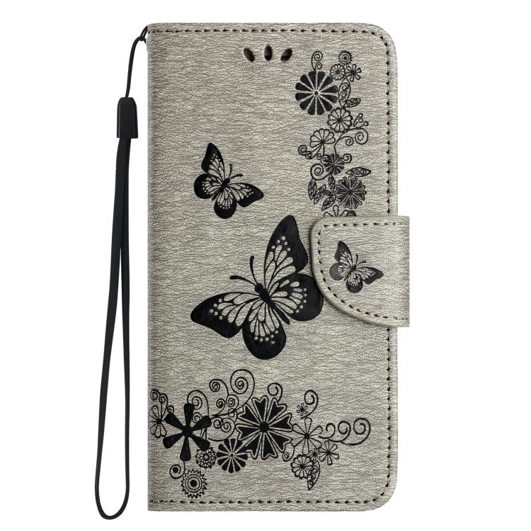 For iPhone 16e Butterfly Embossed Flip Leather Phone Case(Grey) - iPhone 16e Cases by buy2fix | Online Shopping UK | buy2fix