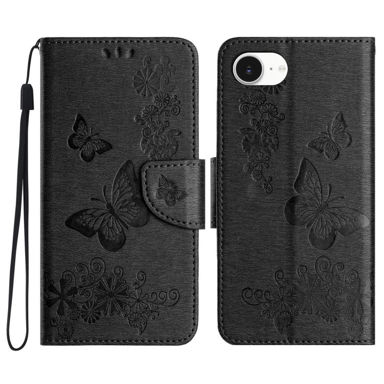 For iPhone 16e Butterfly Embossed Flip Leather Phone Case(Black) - iPhone 16e Cases by buy2fix | Online Shopping UK | buy2fix