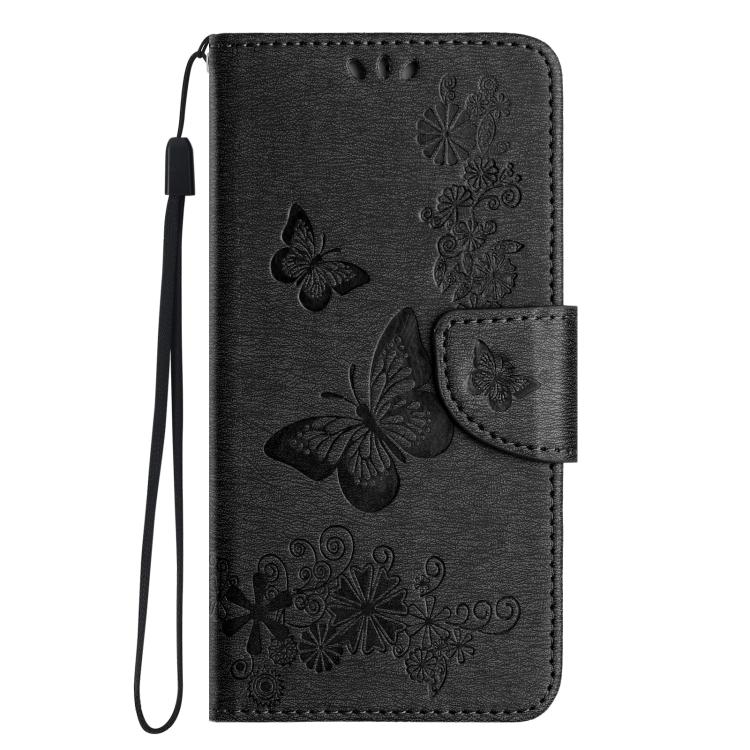 For iPhone 16e Butterfly Embossed Flip Leather Phone Case(Black) - iPhone 16e Cases by buy2fix | Online Shopping UK | buy2fix