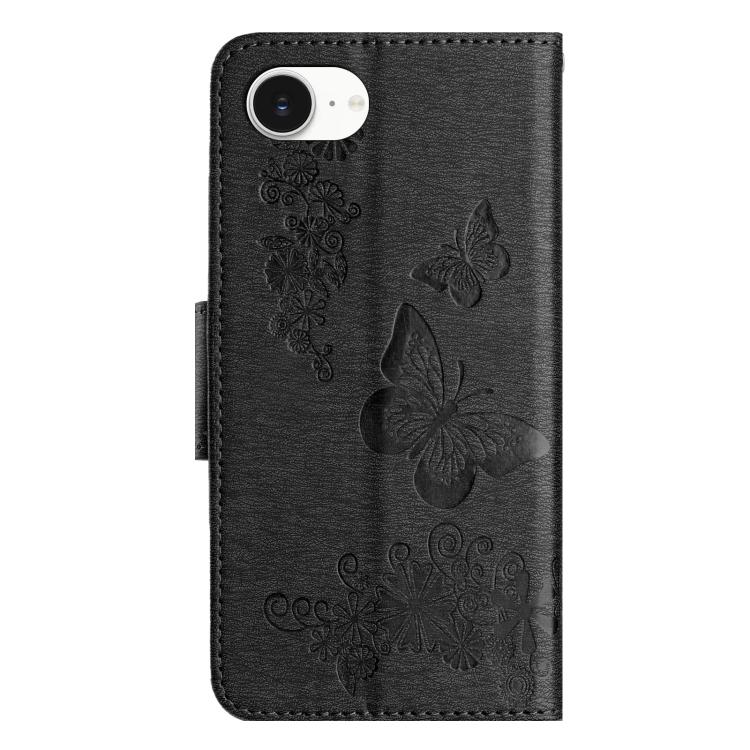 For iPhone 16e Butterfly Embossed Flip Leather Phone Case(Black) - iPhone 16e Cases by buy2fix | Online Shopping UK | buy2fix