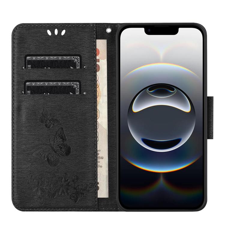 For iPhone 16e Butterfly Embossed Flip Leather Phone Case(Black) - iPhone 16e Cases by buy2fix | Online Shopping UK | buy2fix