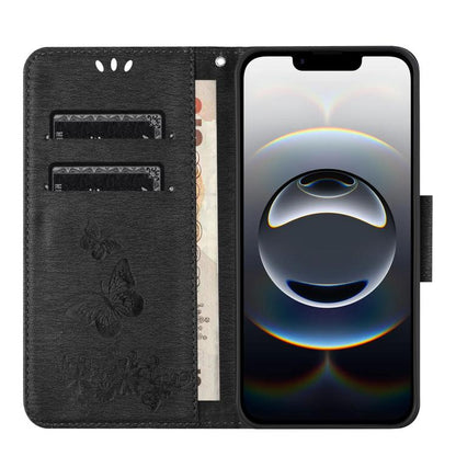 For iPhone 16e Butterfly Embossed Flip Leather Phone Case(Black) - iPhone 16e Cases by buy2fix | Online Shopping UK | buy2fix