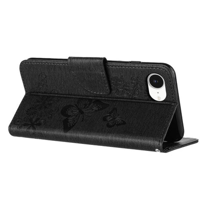 For iPhone 16e Butterfly Embossed Flip Leather Phone Case(Black) - iPhone 16e Cases by buy2fix | Online Shopping UK | buy2fix