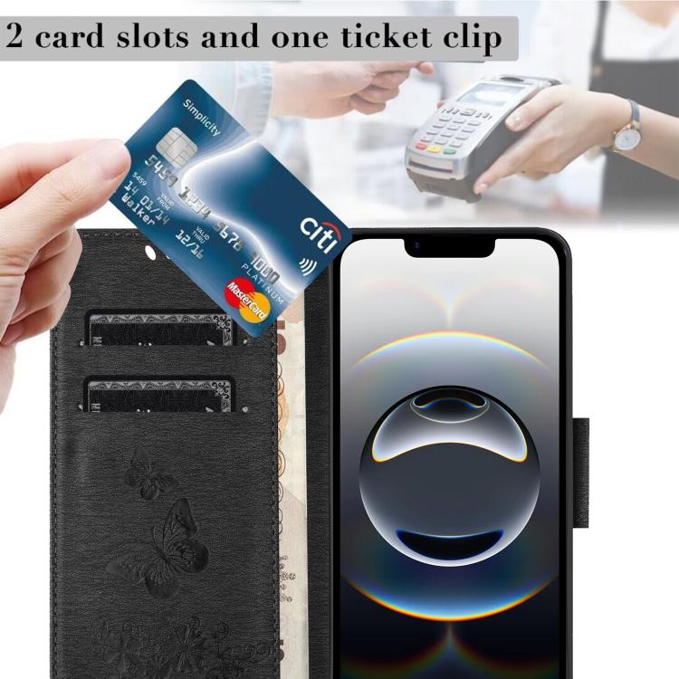 For iPhone 16e Butterfly Embossed Flip Leather Phone Case(Black) - iPhone 16e Cases by buy2fix | Online Shopping UK | buy2fix