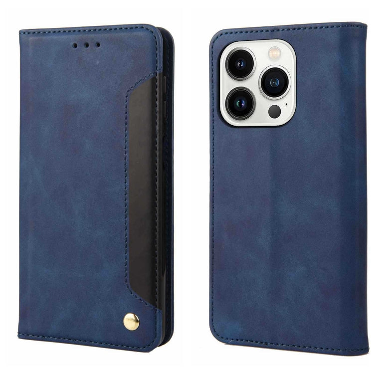 For iPhone 16 Pro Max Skin Feel Splicing Leather Phone Case(Blue) - iPhone 16 Pro Max Cases by buy2fix | Online Shopping UK | buy2fix