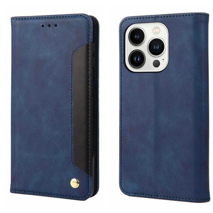 For iPhone 16 Pro Skin Feel Splicing Leather Phone Case(Blue) - iPhone 16 Pro Cases by buy2fix | Online Shopping UK | buy2fix