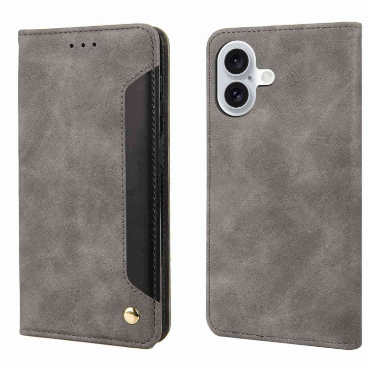 For iPhone 16 Plus Skin Feel Splicing Leather Phone Case(Grey) - iPhone 16 Plus Cases by buy2fix | Online Shopping UK | buy2fix