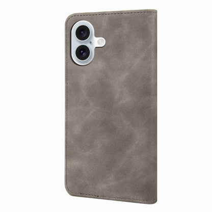 For iPhone 16 Plus Skin Feel Splicing Leather Phone Case(Grey) - iPhone 16 Plus Cases by buy2fix | Online Shopping UK | buy2fix