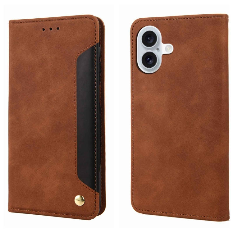 For iPhone 16 Plus Skin Feel Splicing Leather Phone Case(Brown) - iPhone 16 Plus Cases by buy2fix | Online Shopping UK | buy2fix