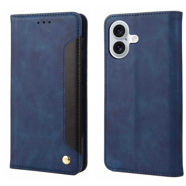 For iPhone 16 Skin Feel Splicing Leather Phone Case(Blue) - iPhone 16 Cases by buy2fix | Online Shopping UK | buy2fix