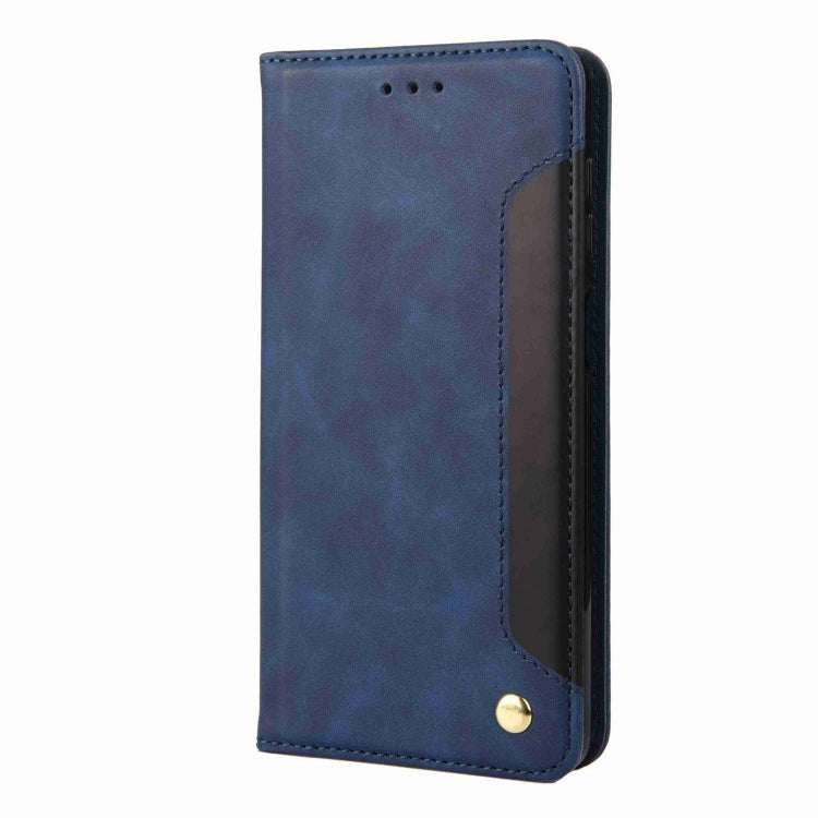 For iPhone 16 Skin Feel Splicing Leather Phone Case(Blue) - iPhone 16 Cases by buy2fix | Online Shopping UK | buy2fix