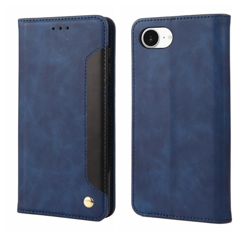 For iPhone 16e Skin Feel Splicing Leather Phone Case(Blue) - iPhone 16e Cases by buy2fix | Online Shopping UK | buy2fix
