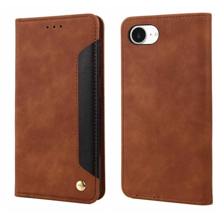 For iPhone 16e Skin Feel Splicing Leather Phone Case(Brown) - iPhone 16e Cases by buy2fix | Online Shopping UK | buy2fix