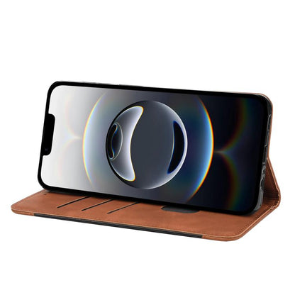 For iPhone 16e Skin Feel Splicing Leather Phone Case(Brown) - iPhone 16e Cases by buy2fix | Online Shopping UK | buy2fix