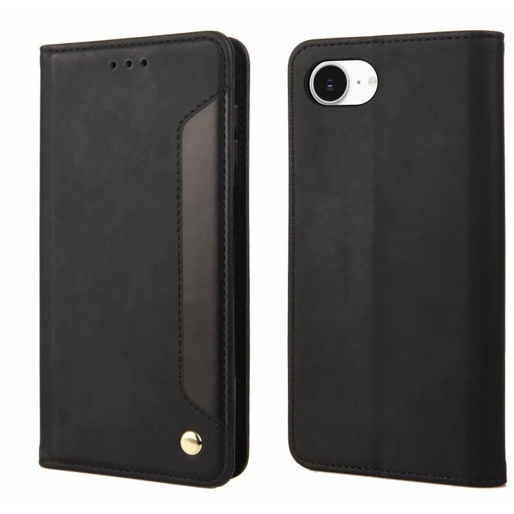 For iPhone 16e Skin Feel Splicing Leather Phone Case(Black) - iPhone 16e Cases by buy2fix | Online Shopping UK | buy2fix