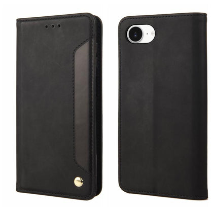 For iPhone 16e Skin Feel Splicing Leather Phone Case(Black) - iPhone 16e Cases by buy2fix | Online Shopping UK | buy2fix