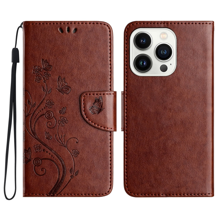 For iPhone 16 Pro Butterfly Flower Pattern Flip Leather Phone Case(Brown) - iPhone 16 Pro Cases by buy2fix | Online Shopping UK | buy2fix