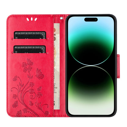 For iPhone 16 Pro Butterfly Flower Pattern Flip Leather Phone Case(Red) - iPhone 16 Pro Cases by buy2fix | Online Shopping UK | buy2fix