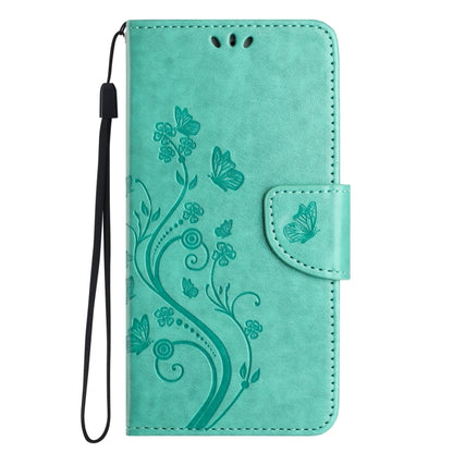 For iPhone 16 Pro Butterfly Flower Pattern Flip Leather Phone Case(Green) - iPhone 16 Pro Cases by buy2fix | Online Shopping UK | buy2fix