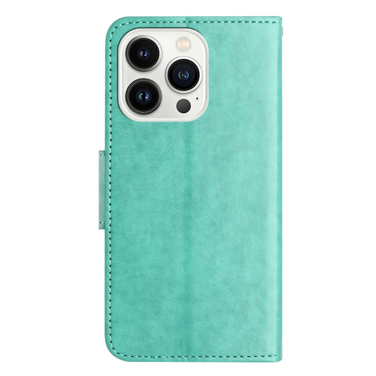 For iPhone 16 Pro Butterfly Flower Pattern Flip Leather Phone Case(Green) - iPhone 16 Pro Cases by buy2fix | Online Shopping UK | buy2fix