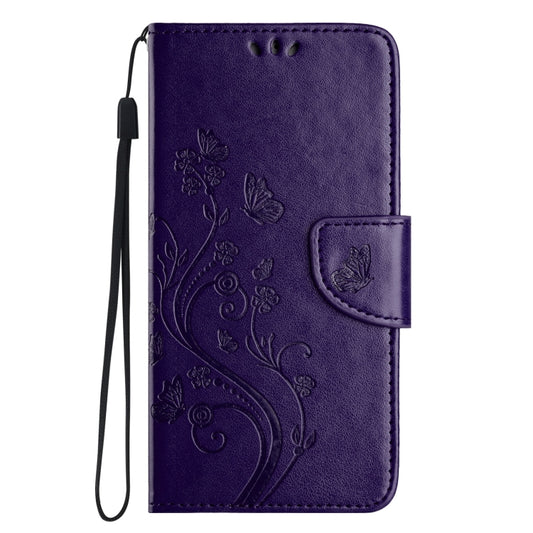For iPhone 16 Pro Butterfly Flower Pattern Flip Leather Phone Case(Dark Purple) by buy2fix