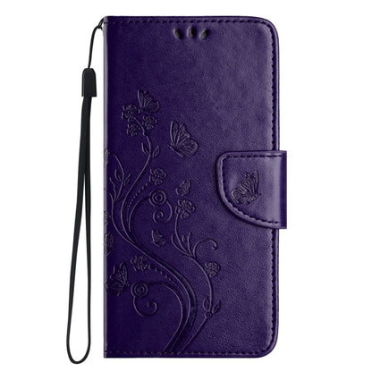 For iPhone 16 Butterfly Flower Pattern Flip Leather Phone Case(Dark Purple) - iPhone 16 Cases by buy2fix | Online Shopping UK | buy2fix