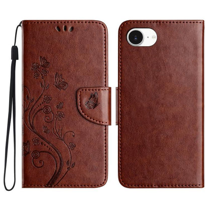 For iPhone 16e Butterfly Flower Pattern Flip Leather Phone Case(Brown) - iPhone 16e Cases by buy2fix | Online Shopping UK | buy2fix