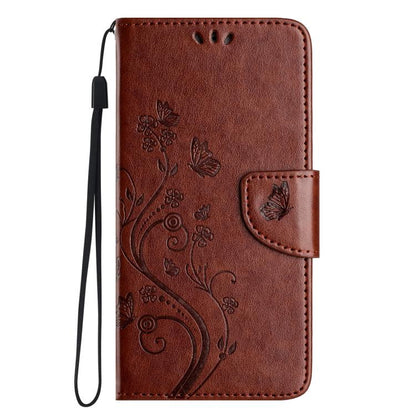 For iPhone 16e Butterfly Flower Pattern Flip Leather Phone Case(Brown) - iPhone 16e Cases by buy2fix | Online Shopping UK | buy2fix