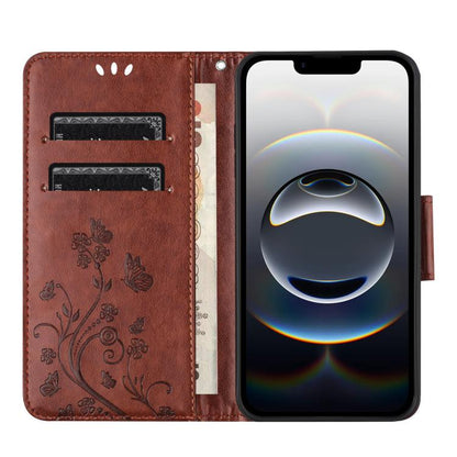 For iPhone 16e Butterfly Flower Pattern Flip Leather Phone Case(Brown) - iPhone 16e Cases by buy2fix | Online Shopping UK | buy2fix
