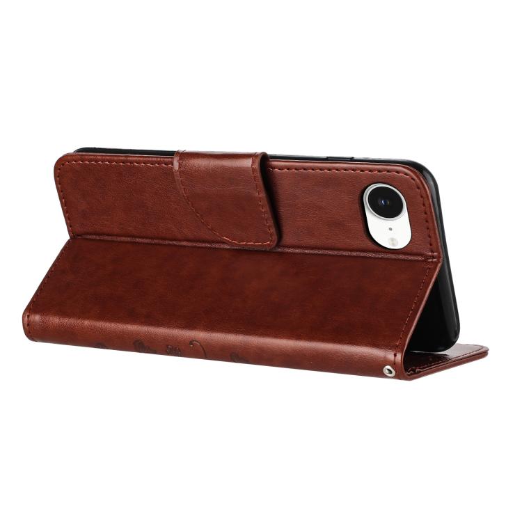 For iPhone 16e Butterfly Flower Pattern Flip Leather Phone Case(Brown) - iPhone 16e Cases by buy2fix | Online Shopping UK | buy2fix