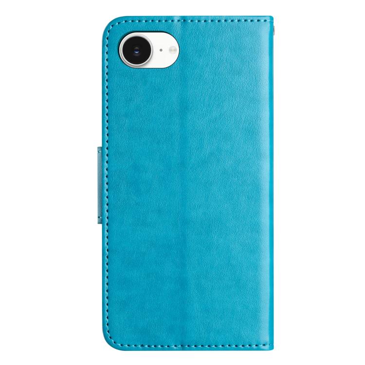 For iPhone 16e Butterfly Flower Pattern Flip Leather Phone Case(Blue) - iPhone 16e Cases by buy2fix | Online Shopping UK | buy2fix