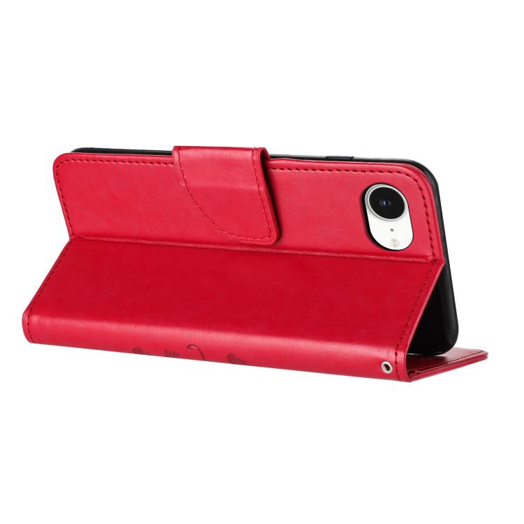 For iPhone 16e Butterfly Flower Pattern Flip Leather Phone Case(Red) - iPhone 16e Cases by buy2fix | Online Shopping UK | buy2fix